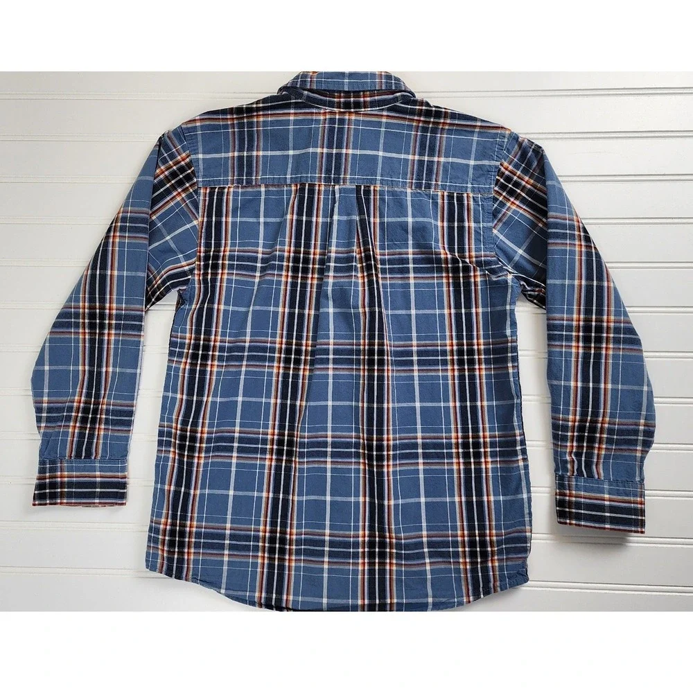 Gymboree Kids Plaid Button Down Shirt Long Sleeve Blue Orange White Size M‎ 7-8